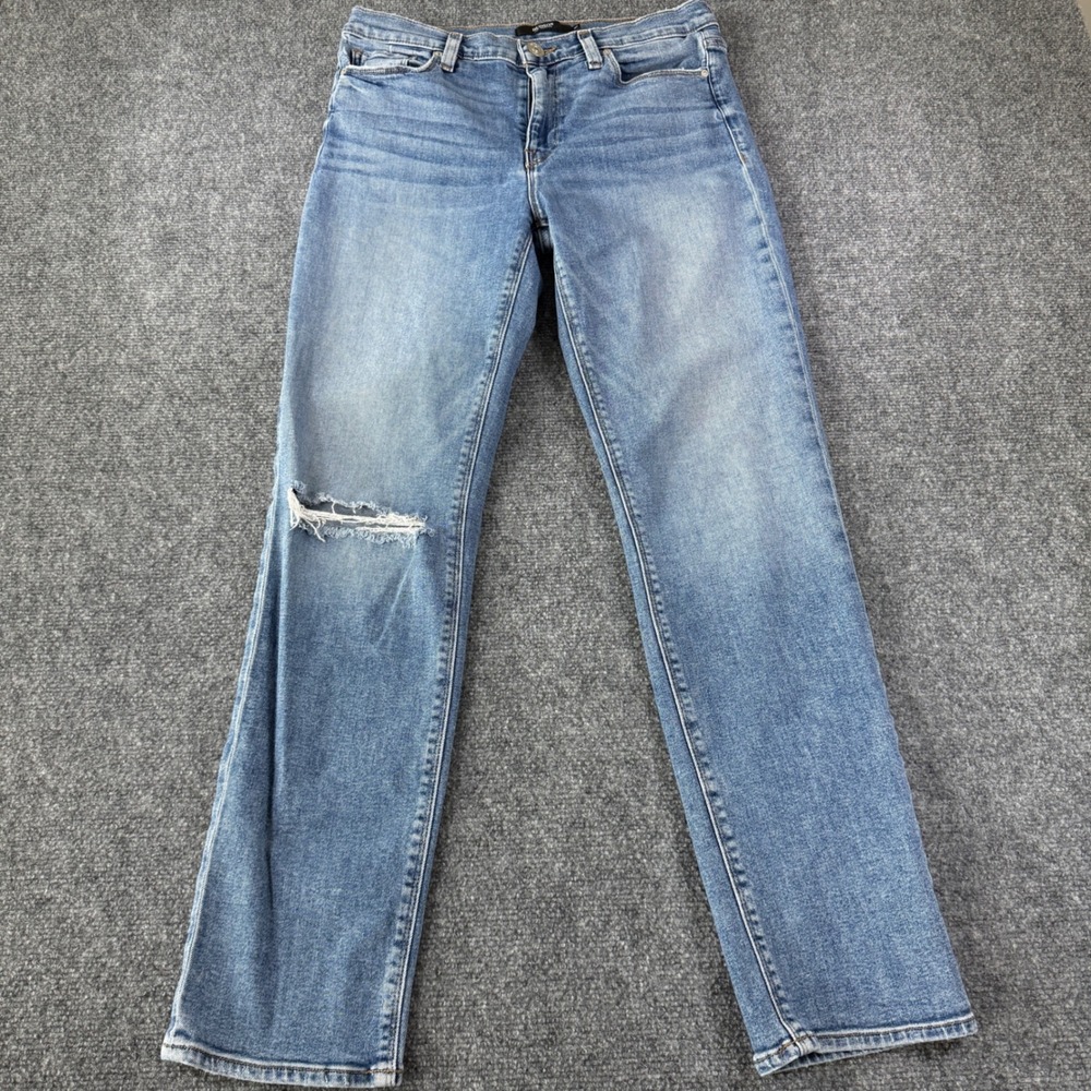 Hudson Straight Leg Jeans Women 30 Blue Distressed Knee Medium Wash Designer